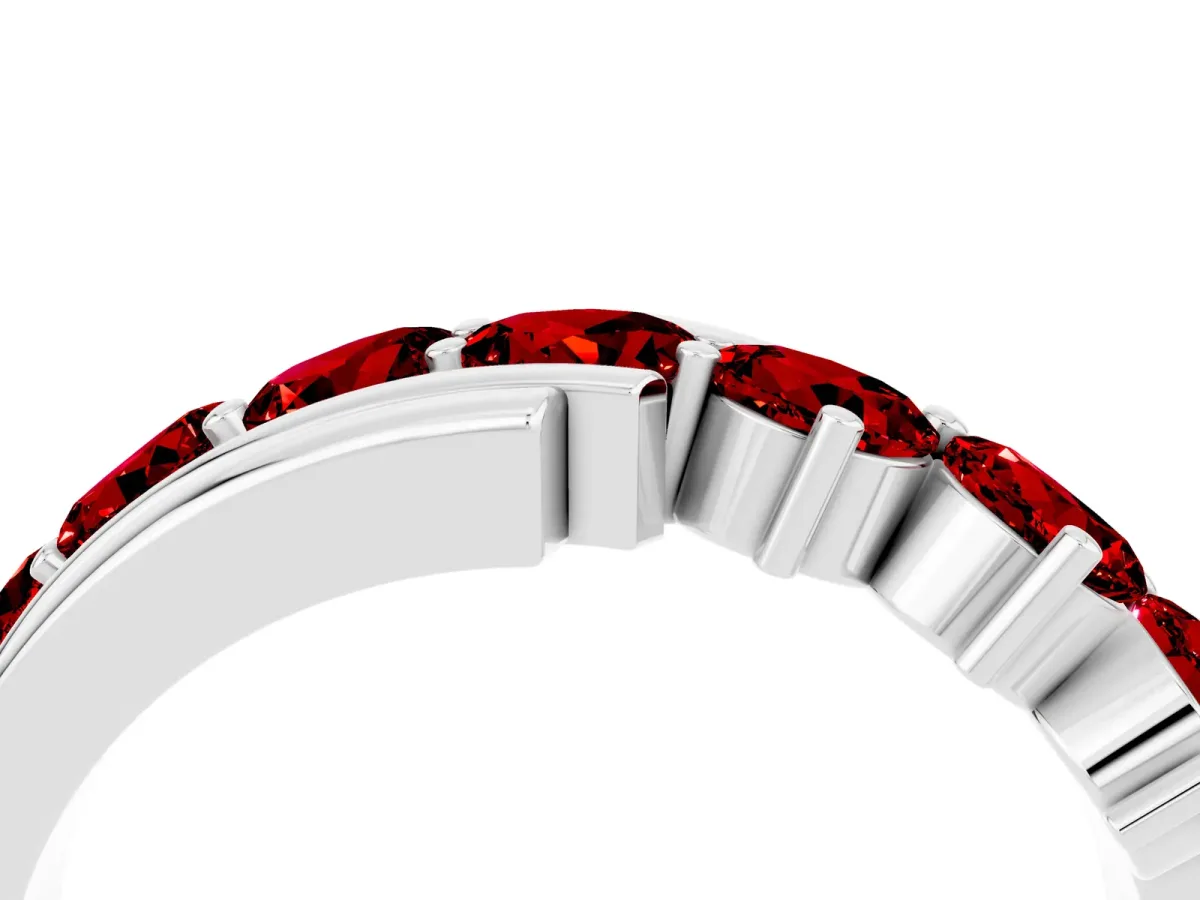 Round Ruby Wave Band with Channel and Shared Prong Setting Platinum