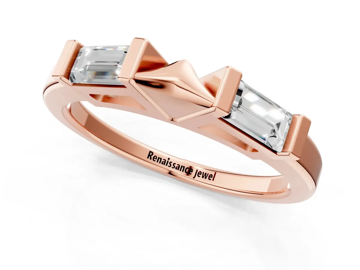 Channel Set Baguette Diamond Flat Band with Bar Prong Setting Rose gold