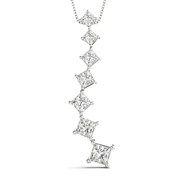 Princess Cut Diamond Graduated Prong Pendant White gold