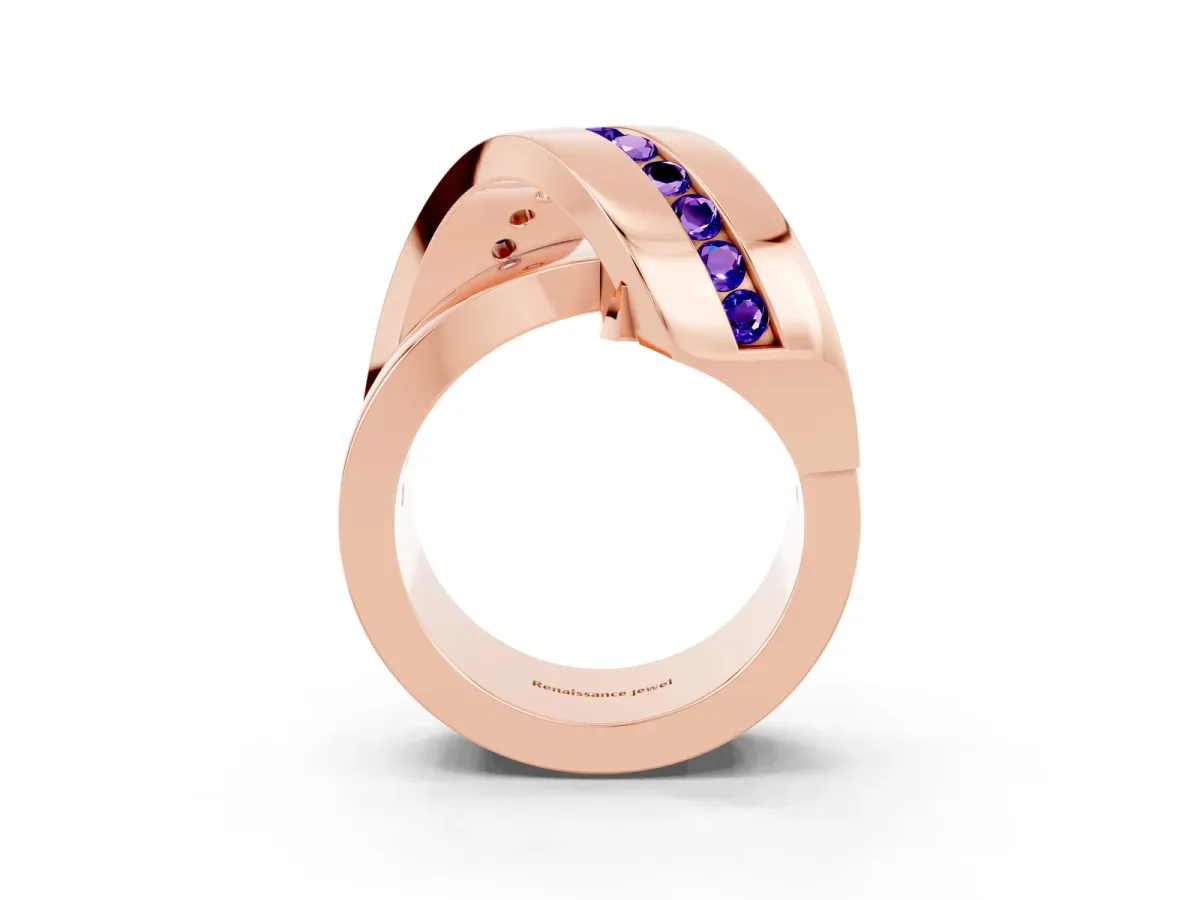Pavé Round Tanzanite Crossover Band with Channel Setting Rose gold