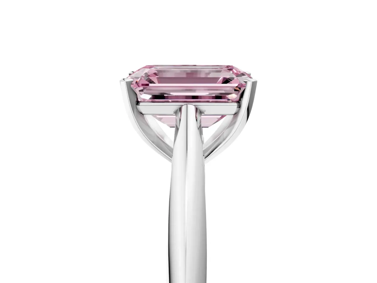 Fancy Pink Emerald Cut Diamond Solitaire Engagement Ring with Cathedral Setting and Four-Prong Mount White gold