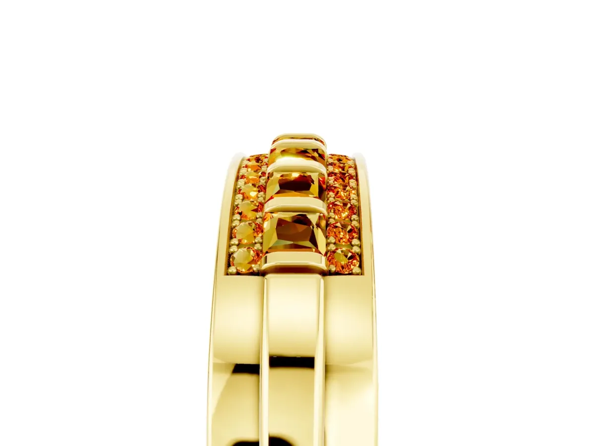 Bar-Set Princess Cut Citrine Pavé Band Yellow gold