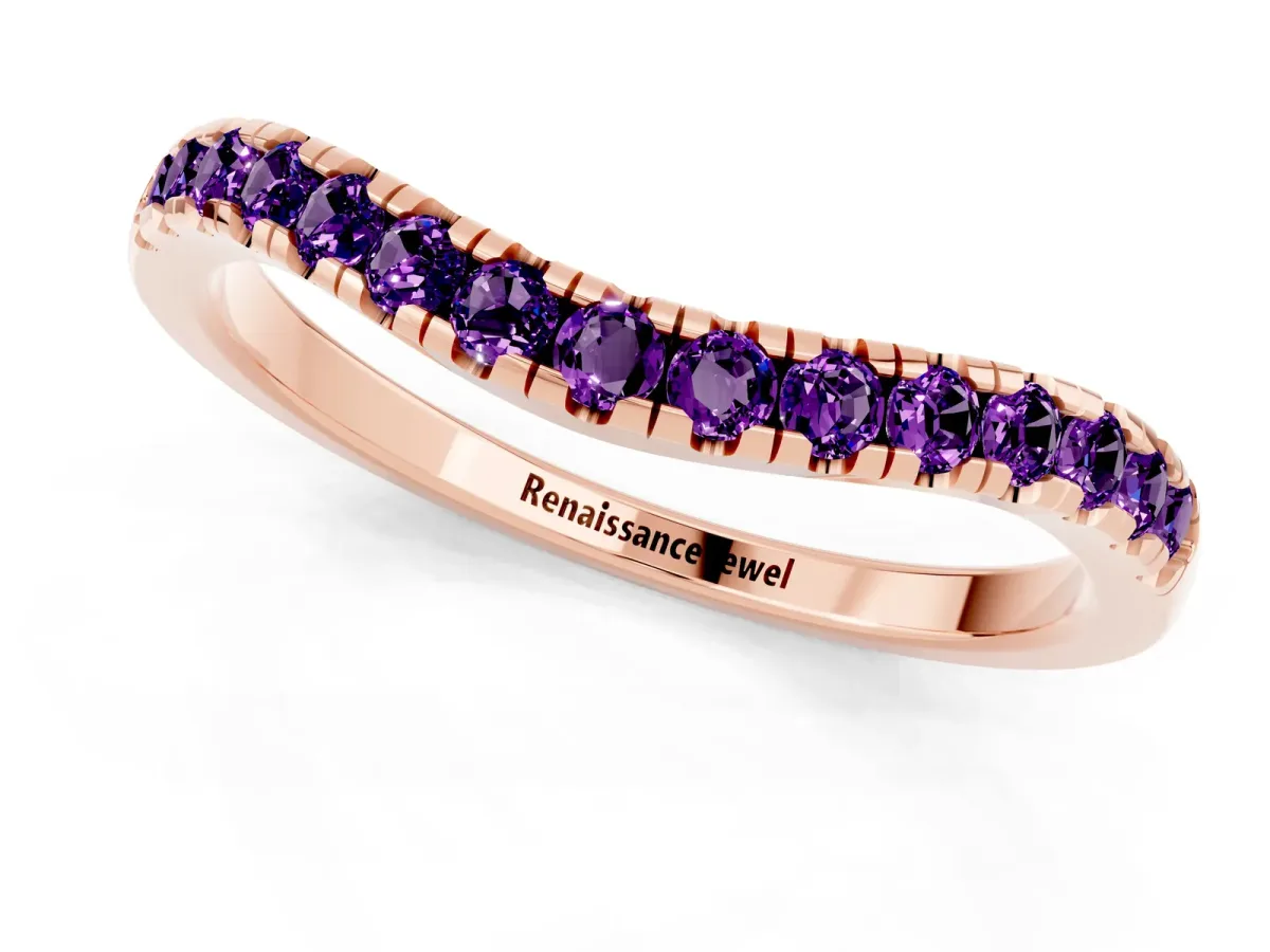 Amethyst Pavé Curved Wedding Band Rose gold