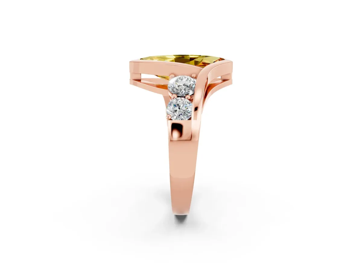Bezel Set Marquise Cut Citrine Bypass Ring with Round Accents Rose gold