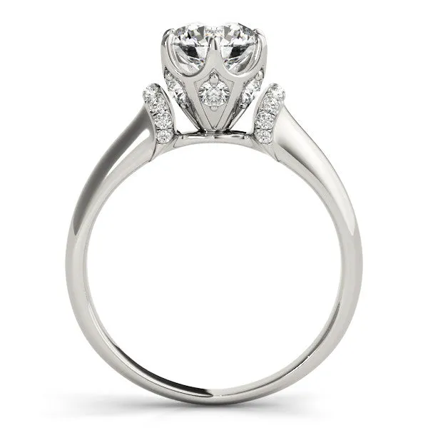 Round Cut Brilliant Solitaire Cathedral Engagement Ring with Pave Accents Silver