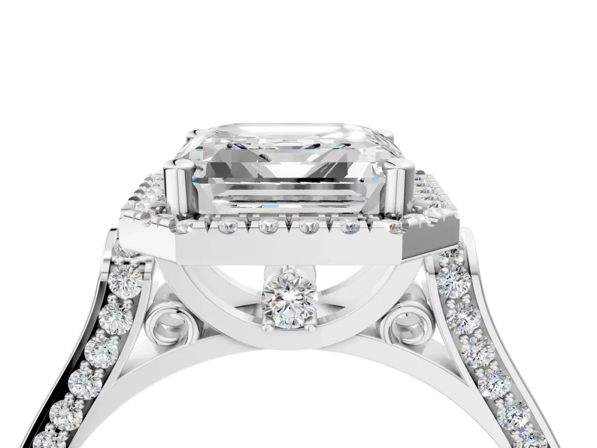 Asscher Cut Halo Pave Split Shank Prong Setting Ring Platinum