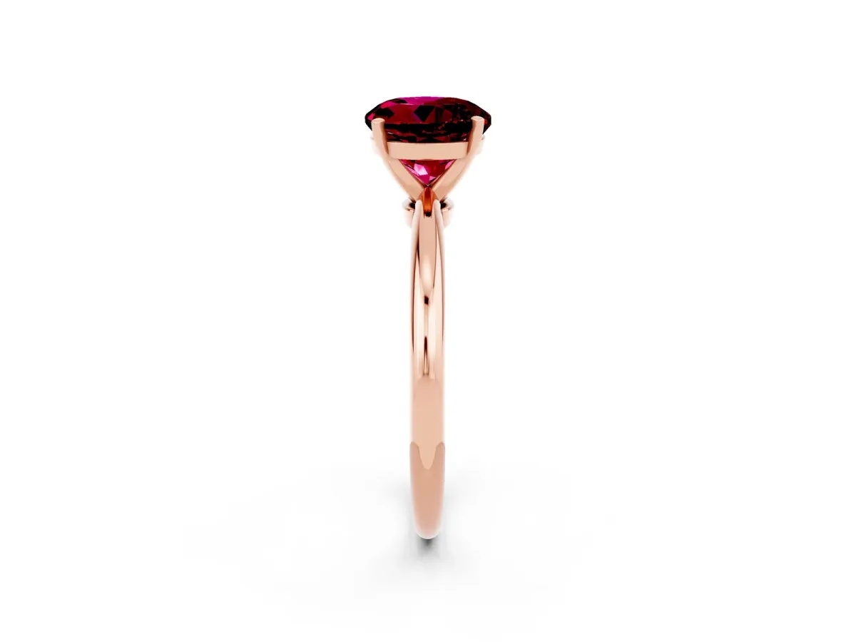 Round Cut Garnet Solitaire Ring with Six-Prong Setting and Classic Band Rose gold
