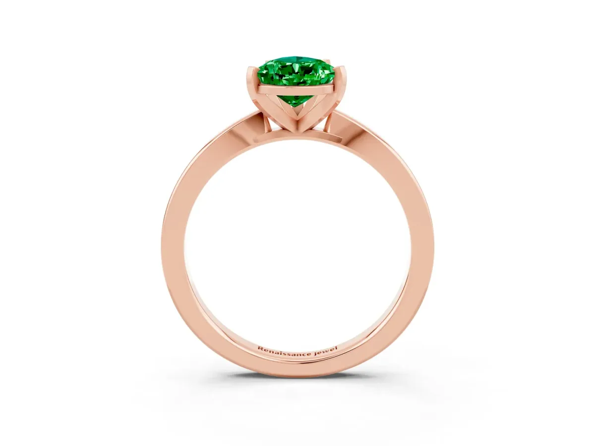 Pear Cut Emerald Solitaire Engagement Ring with Classic Band and Four-Prong Setting Rose gold
