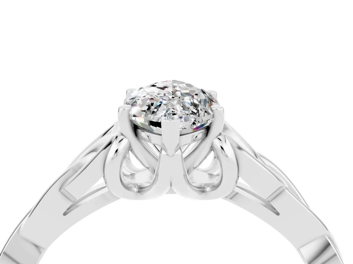 Marquise Cut Moissanite Solitaire Celtic Knot Ring with Four-Prong Setting White gold