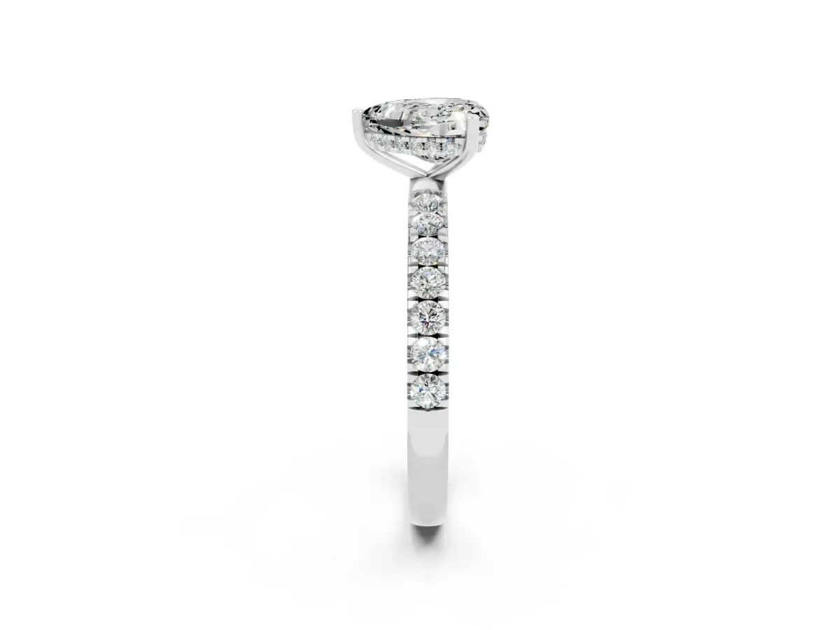 Heart Cut Moissanite Pave Band Solitaire Ring with Round and Prong Setting Silver
