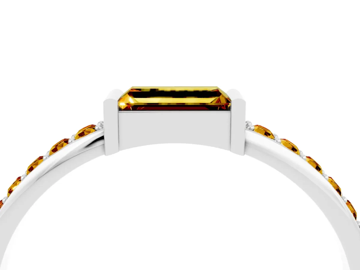 Baguette Citrine Pavé Band with Bar Setting Platinum