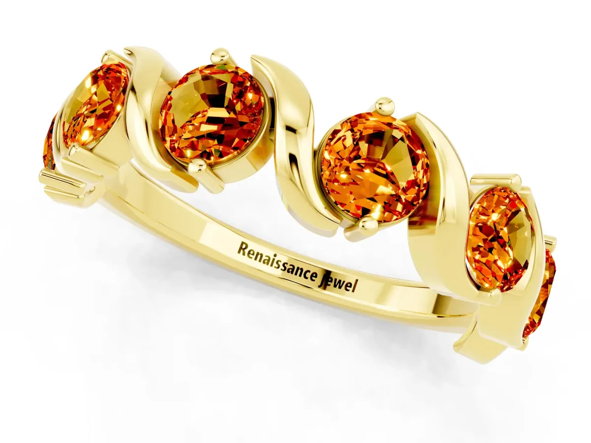 Round Citrine Half Eternity Band with Wave Prong Setting Yellow gold