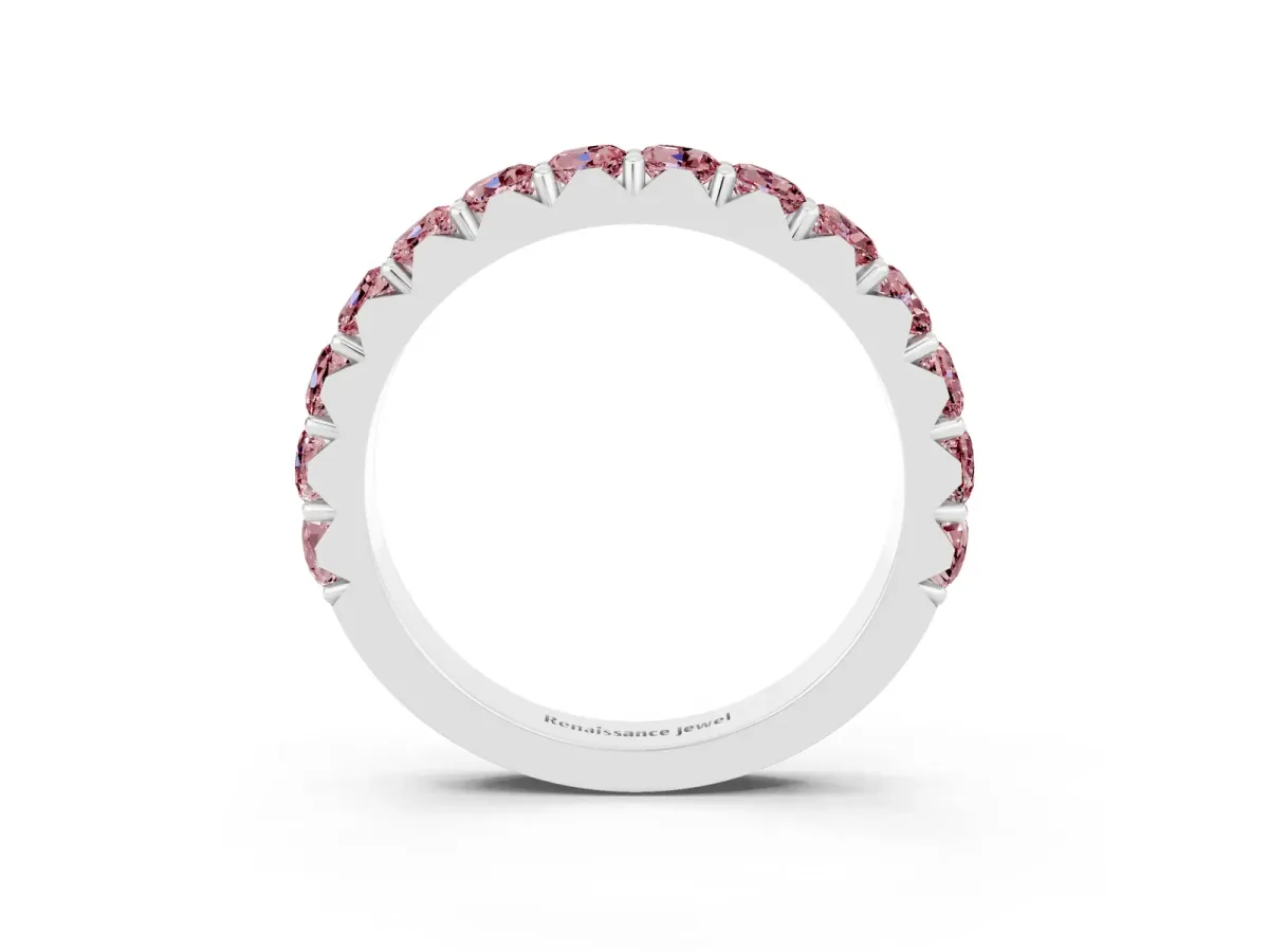 Round Morganite Half Eternity Band with Classic Prong Setting White gold