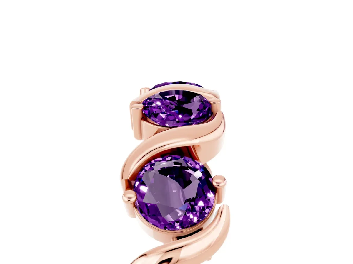 Round Amethyst Half Eternity Band with Wave Prong Setting Rose gold
