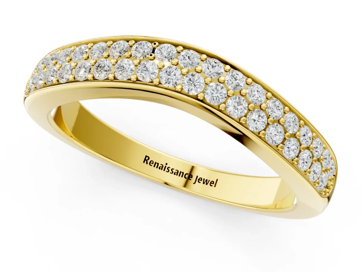 Pavé Round Diamond Contour Band Yellow gold