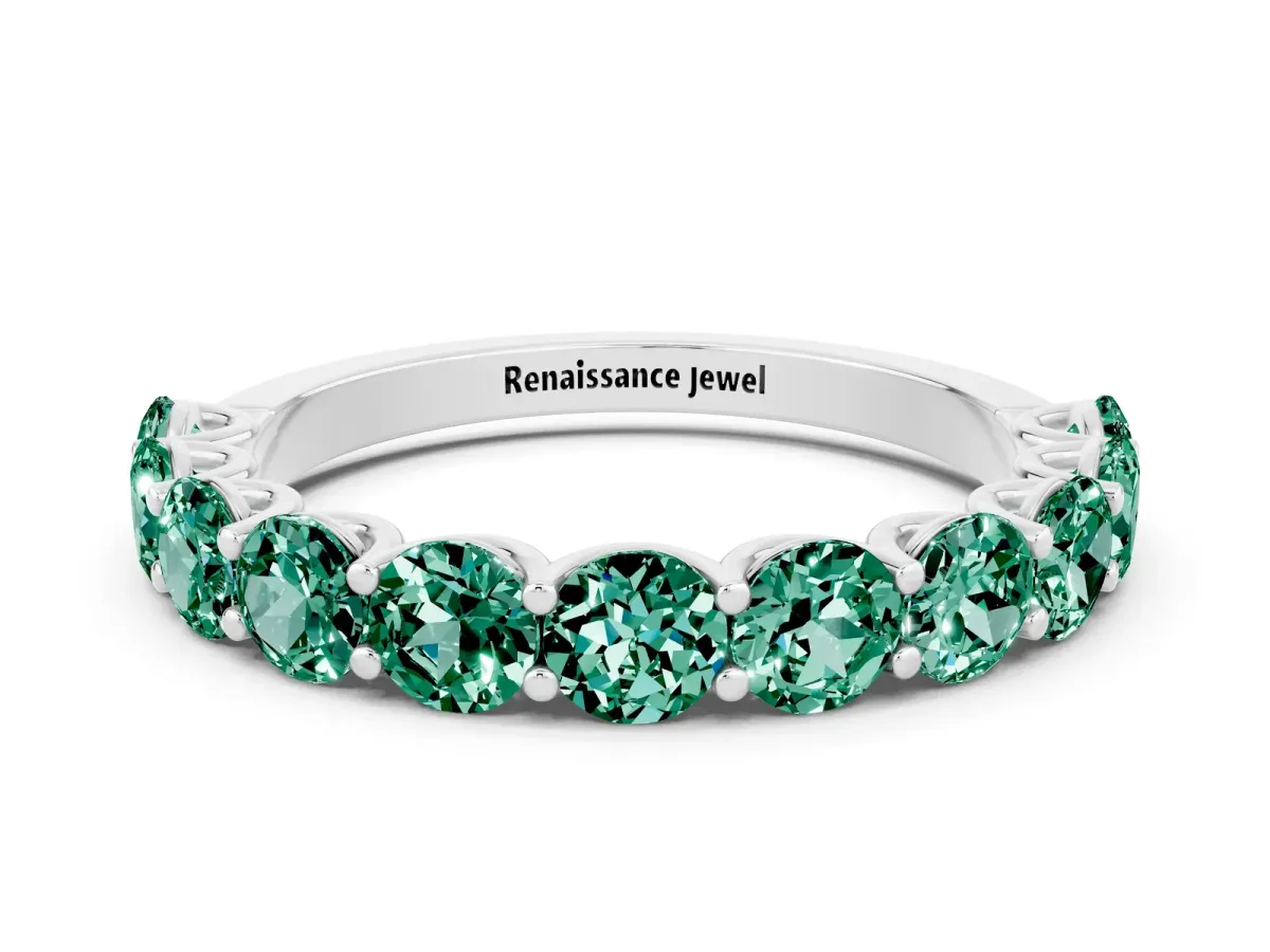 Round Green Sapphire Shared Prong Eternity Band Platinum
