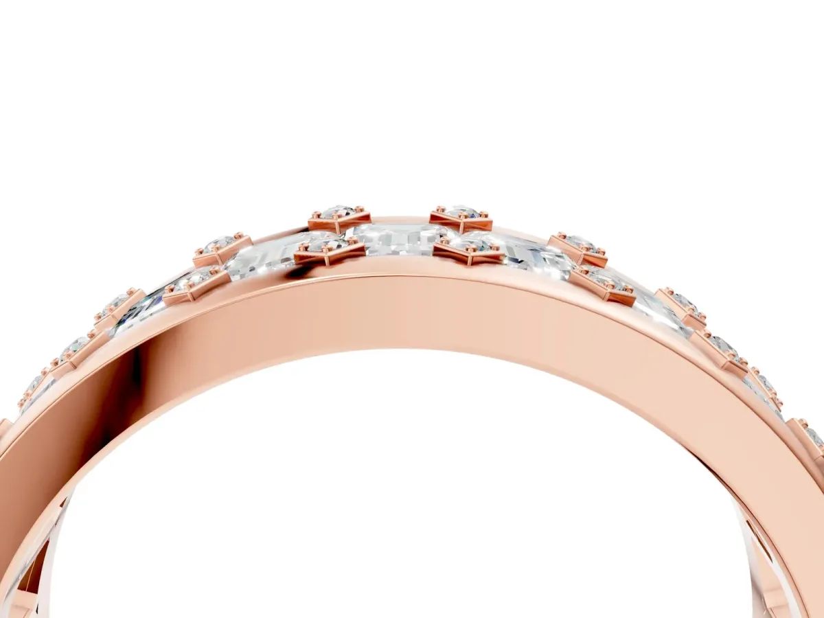 Emerald Cut and Round Diamond Eternity Mens Band Rose gold