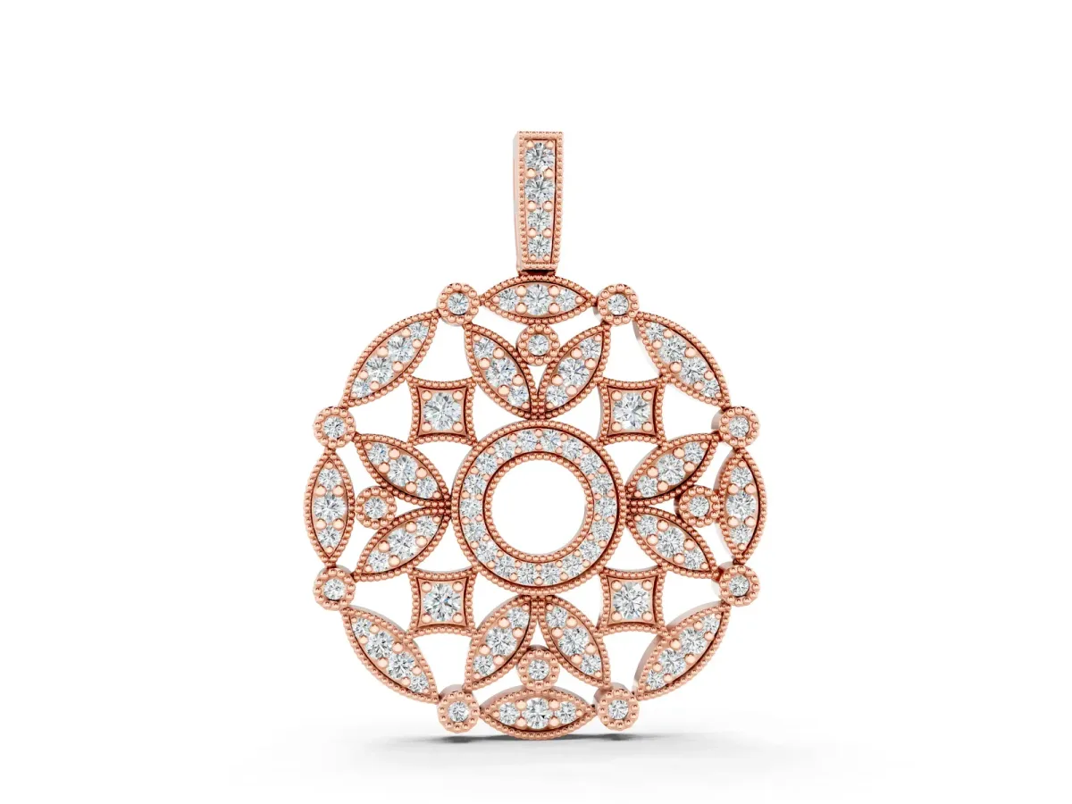 Round Diamond Pavé Filigree Pendant Rose gold