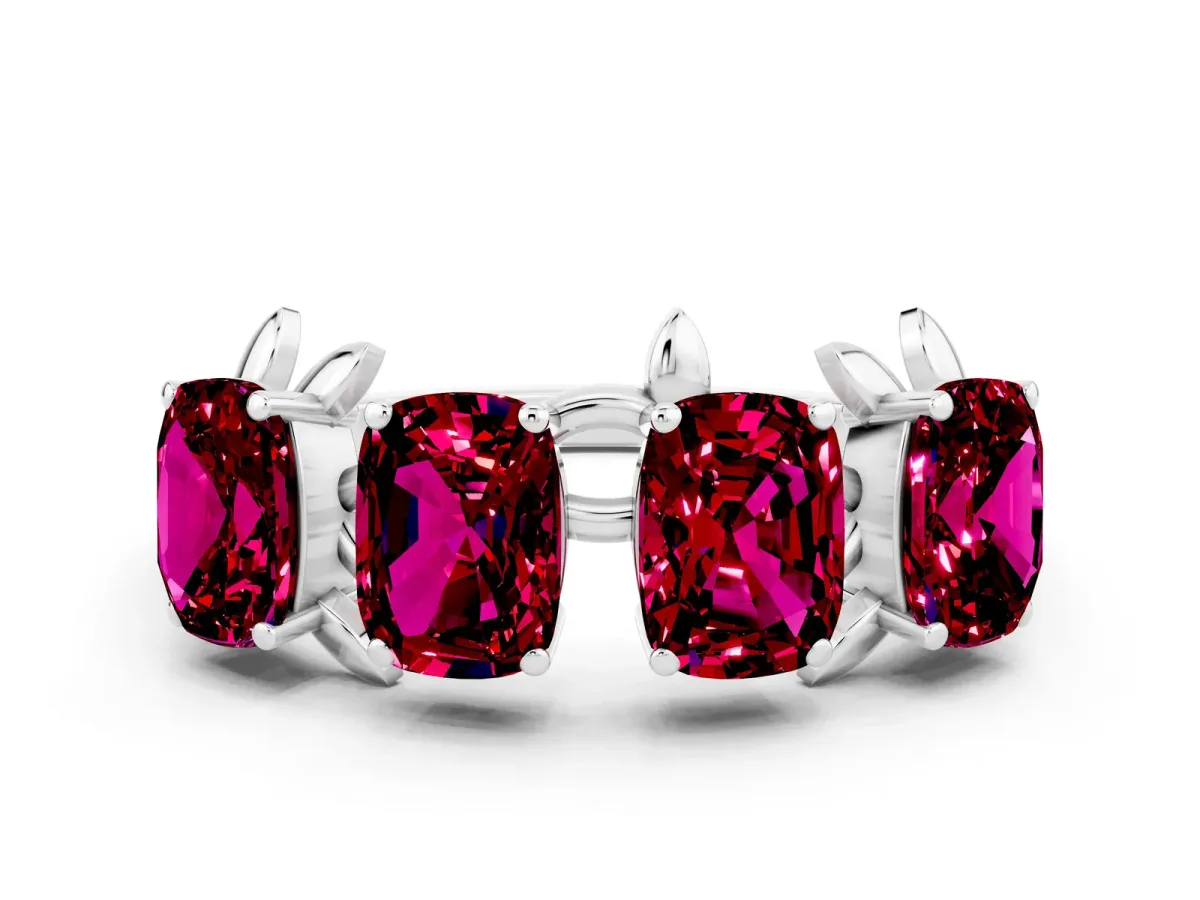 Emerald Cut Garnet Prong-Set Half Eternity Band Platinum