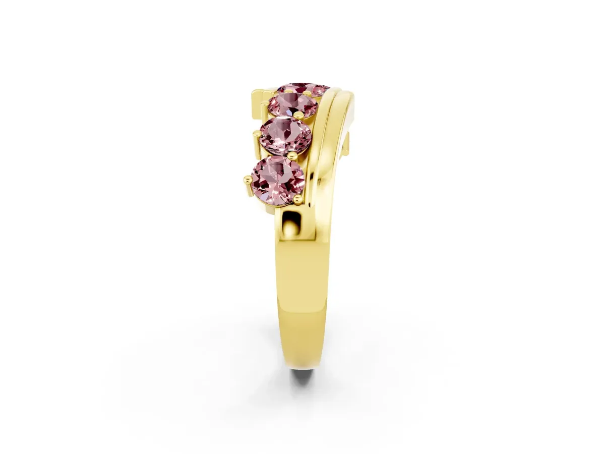 Round Morganite Wave Band with Channel and Shared Prong Setting Yellow gold