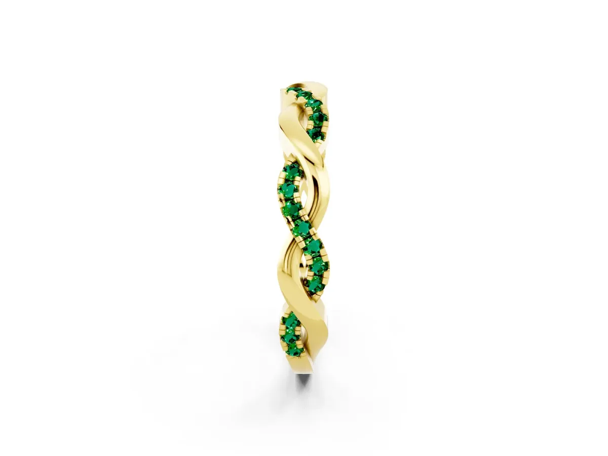 Round Emerald Twist Eternity Band with Pavé Setting Yellow gold