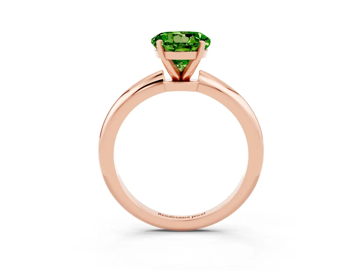 Round Cut Peridot Solitaire Ring with Six-Prong Setting and Classic Band Rose gold