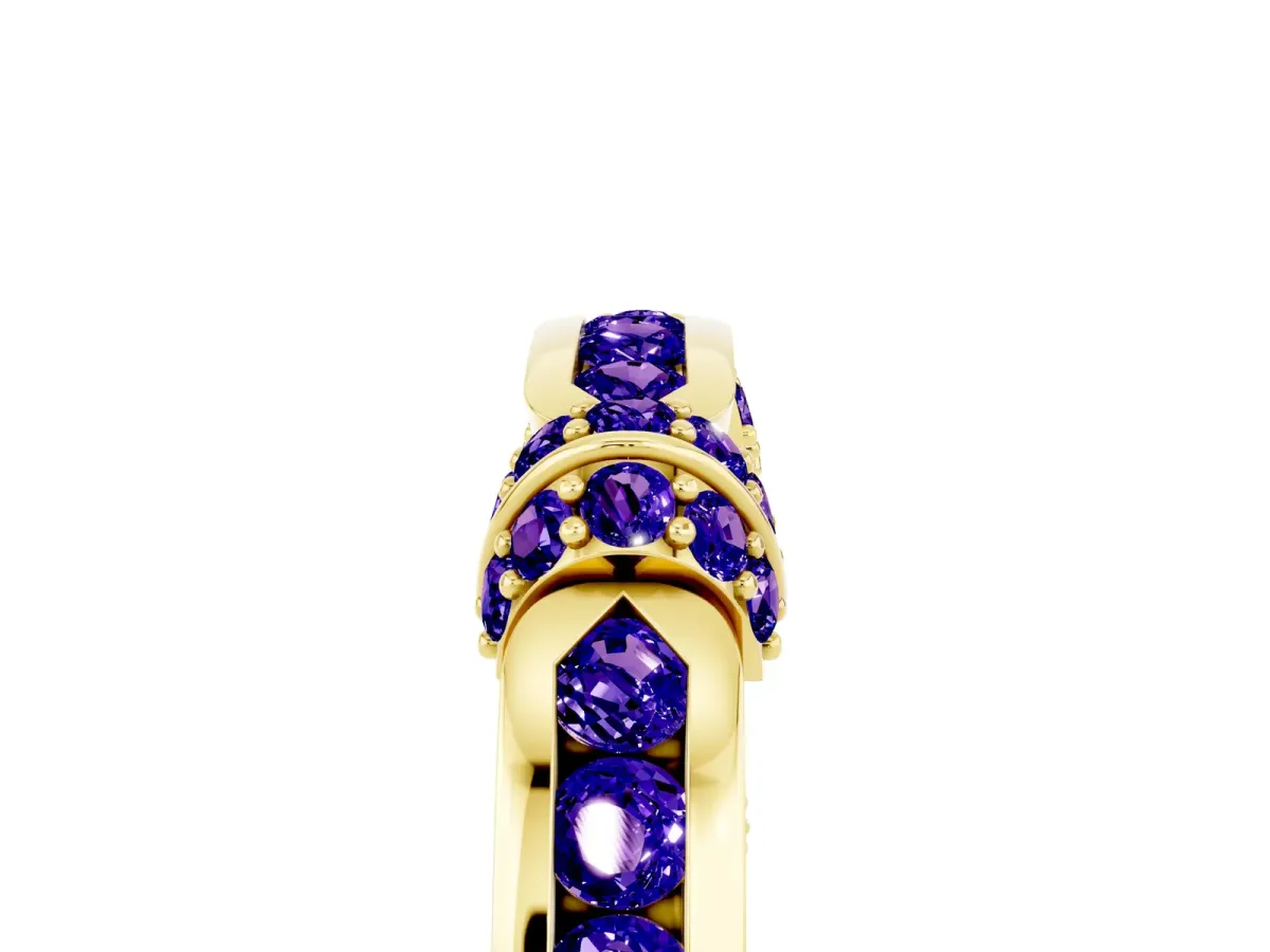 Pavé Round Tanzanite Link Band with Bezel Setting Yellow gold