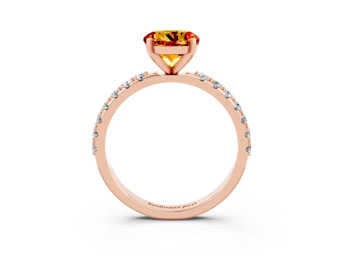 Round Cut Citrine Solitaire Pavé Band with Four-Prong Setting Rose gold