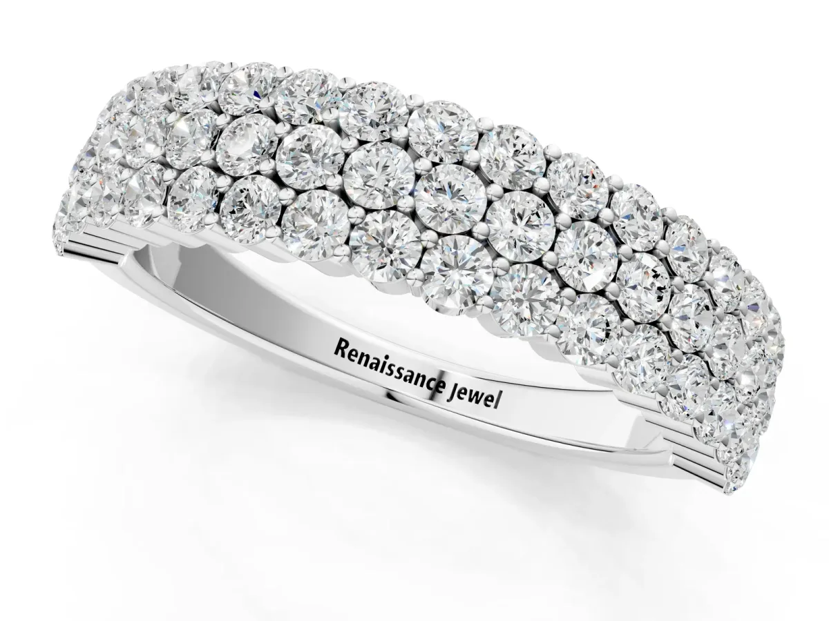Round Diamond Checkerboard Pavé Promise Ring with Round Diamond Accents Silver