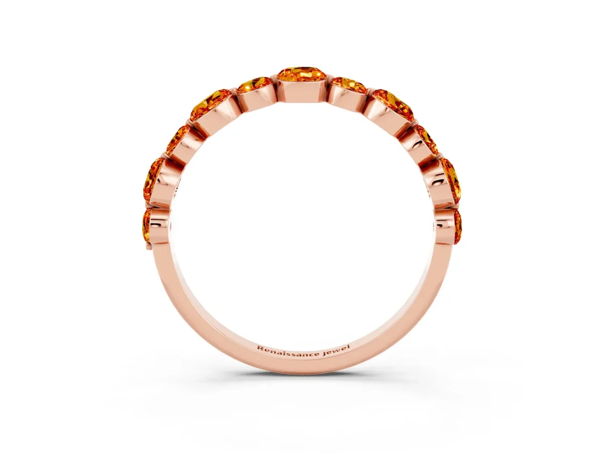 Round Citrine Scalloped Prong Set Eternity Band Rose gold