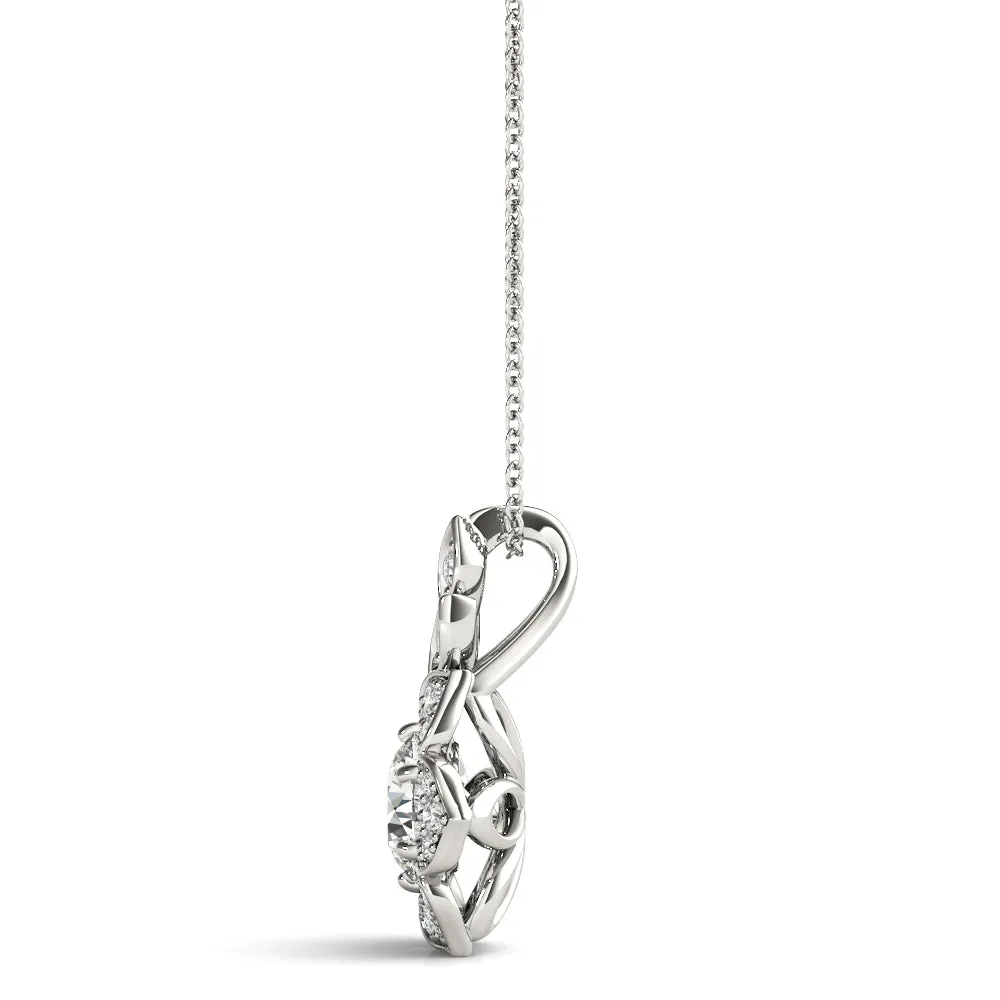Round Brilliant Flower Cluster Pendant with Prong Setting Silver