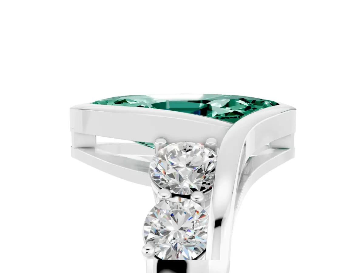 Bezel Set Marquise Cut Green Sapphire Bypass Ring with Round Accents Silver