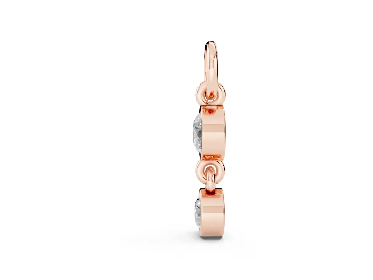 Round Diamond Double Drop Huggie Charm Rose gold
