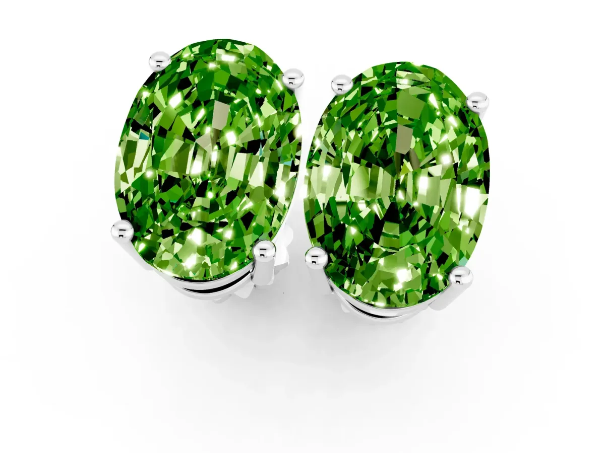 Oval Cut Peridot Stud Earrings Platinum