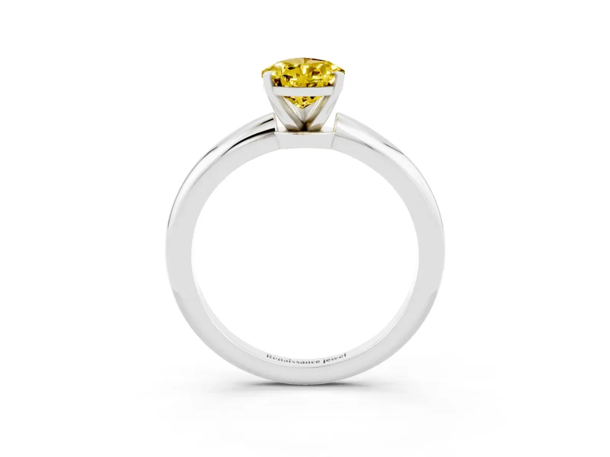 Pear Cut Yellow Sapphire Solitaire Ring with Six-Prong Setting and Classic Band Silver