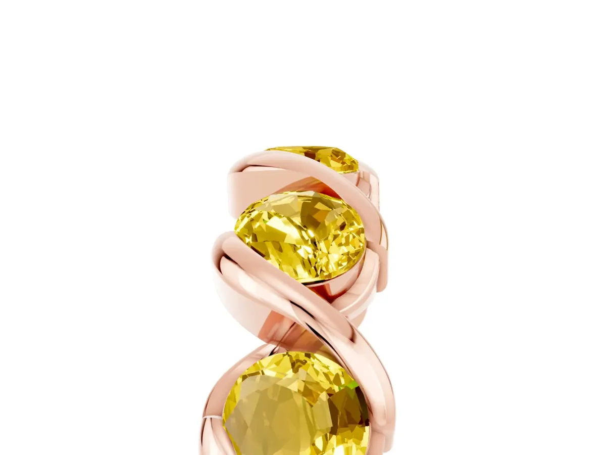 Round Yellow Sapphire Wave Band with Channel Setting and Shared Prongs Rose gold