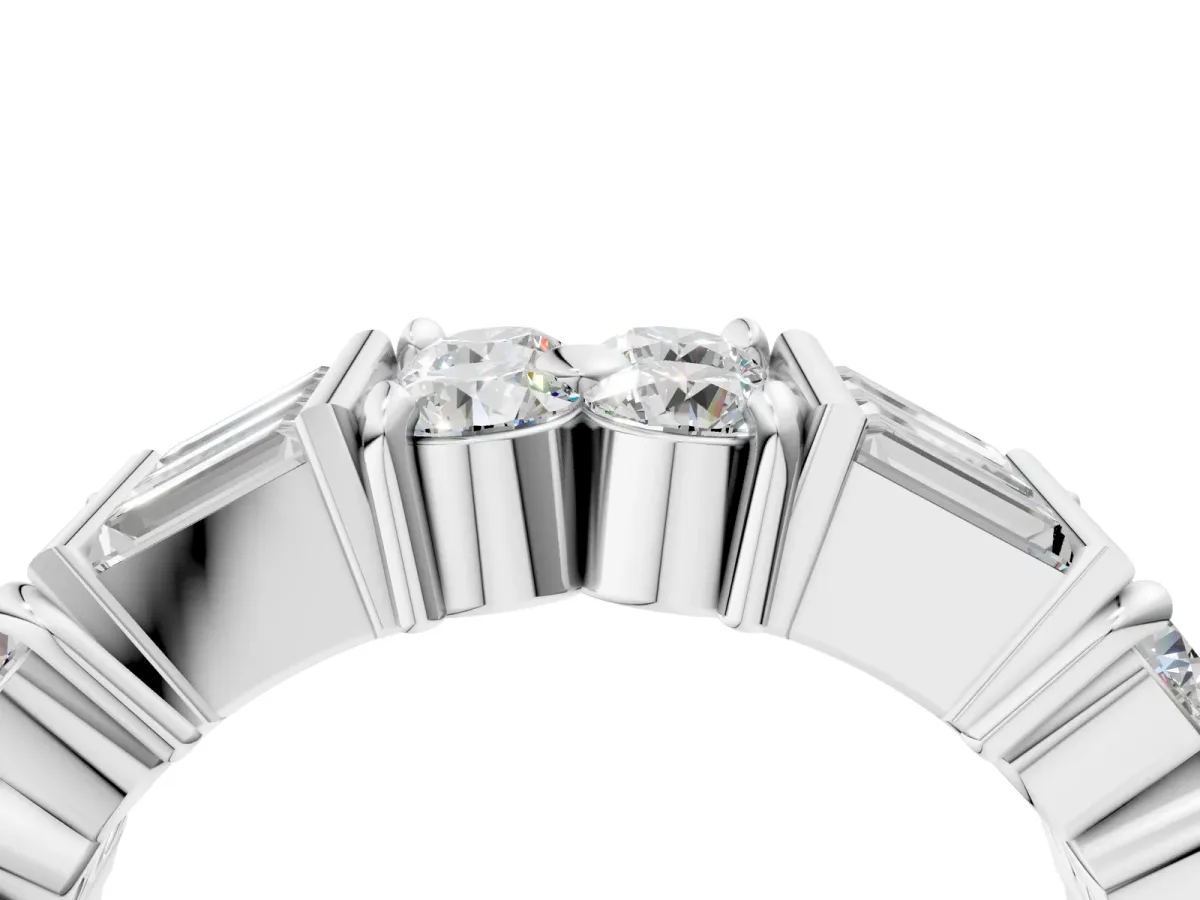 Channel Set Round and Baguette Diamond Anniversary Band with Prong Setting Silver