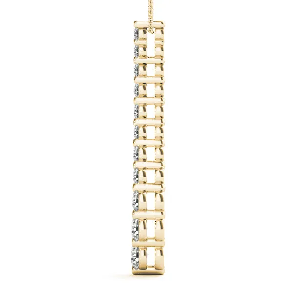 Graduated Round Diamond Curved Bar Pendant with Prong Setting Yellow gold