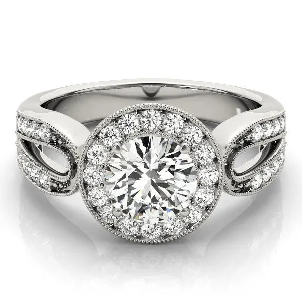 Radiant Cut Halo Split Shank Milgrain Diamond Ring Platinum