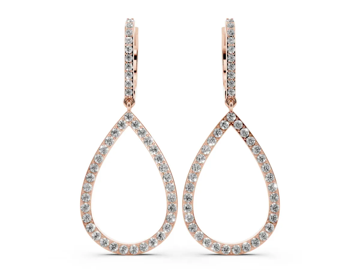 Round Diamond Teardrop Drop Earrings Rose gold