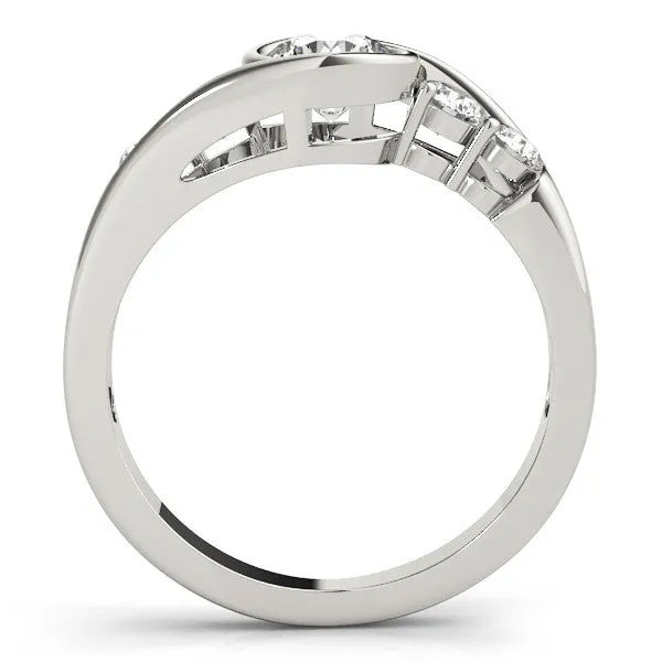 Bezel Set Oval Cut Diamond Bypass Ring with Round Accents Silver