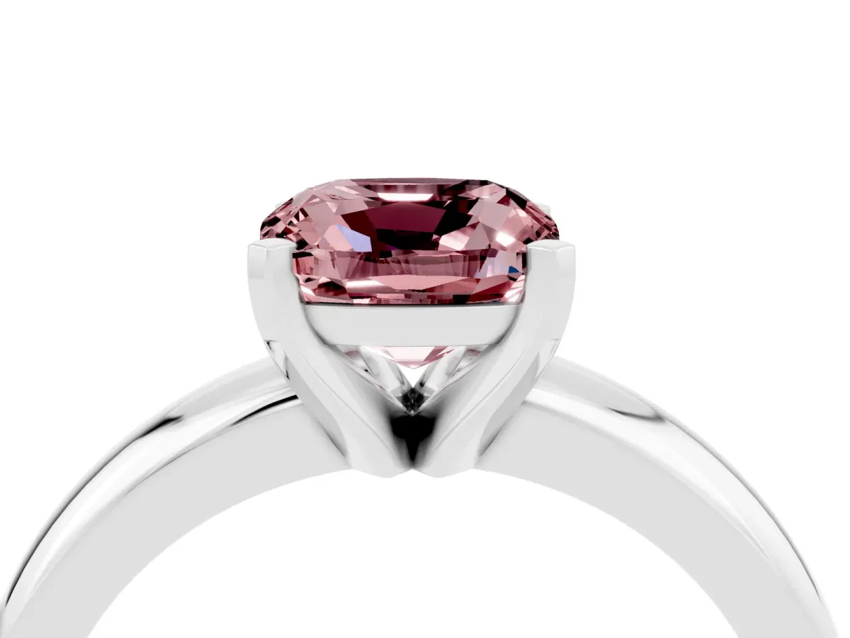Cushion Cut Morganite Solitaire Engagement Ring with Round Band and Four-Prong Setting Silver