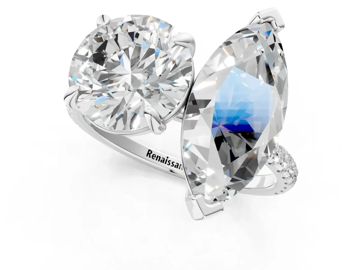 Round and Marquise Toi Moi Ring with Prong Setting and Pave Band Silver