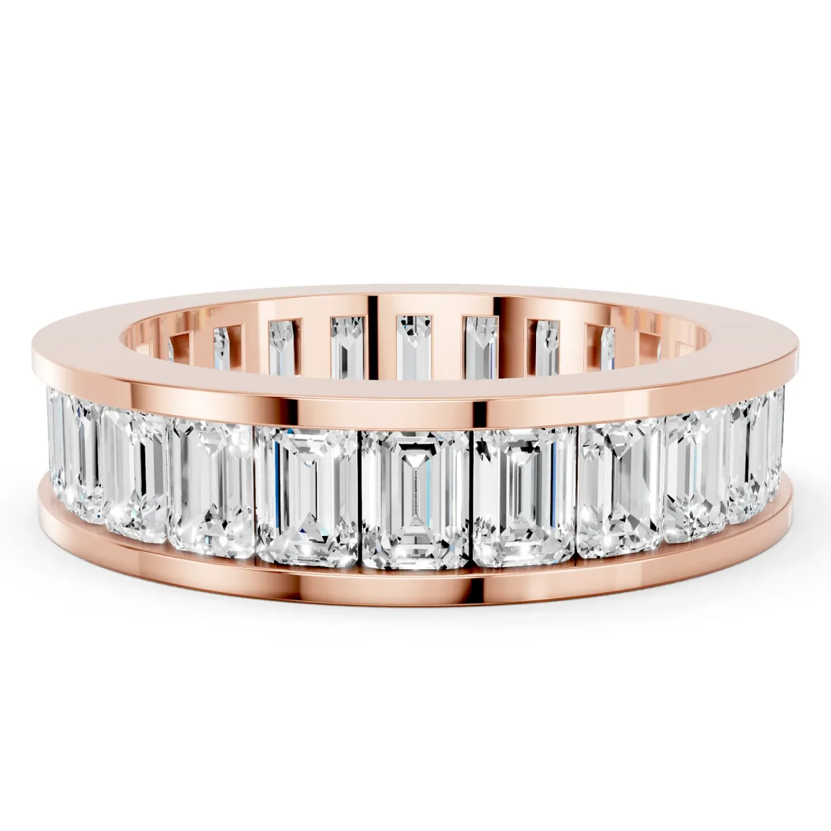 emerald Cut eternity band with channel set Rose gold
