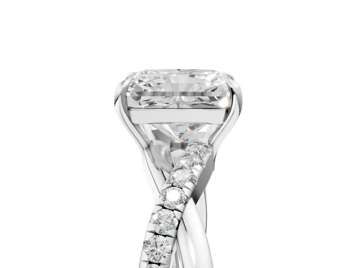 Radiant Cut Cut Diamond Twisted Band with Pavé Setting and Four-Prong Setting Platinum