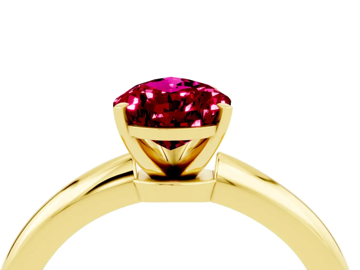 Pear Cut Garnet Solitaire Ring with Six-Prong Setting and Classic Band Yellow gold