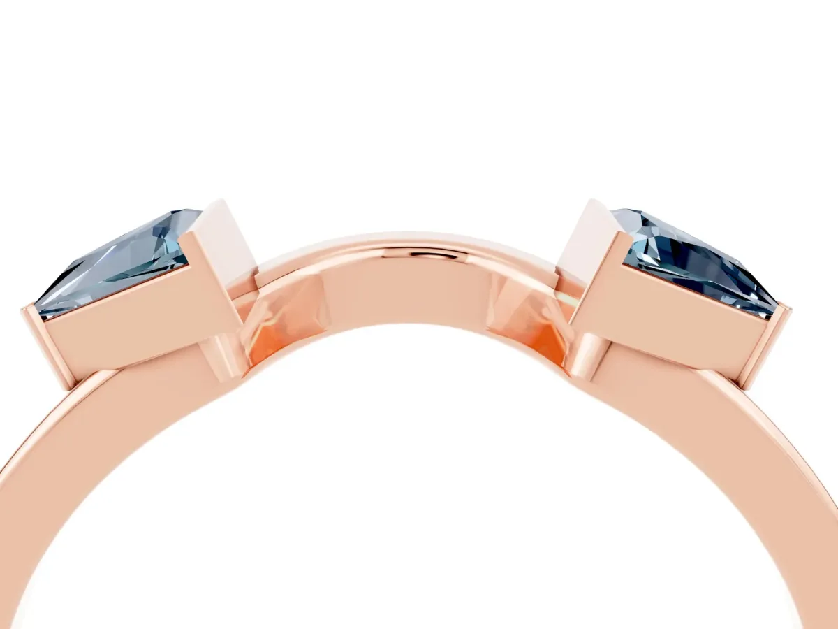 Trillion Aquamarine Open Band Ring with Bezel Setting Rose gold