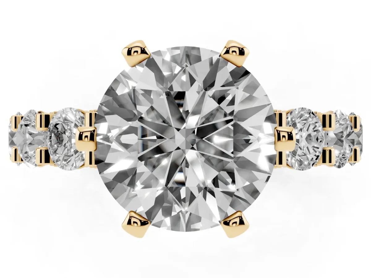 Round Diamond Mens Ring with Graduated Side Stones Yellow gold