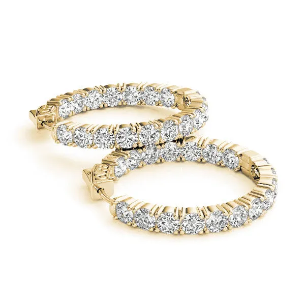 Round Cut Diamond Inside-Out Hoop Earrings with Shared Prong Setting Yellow gold