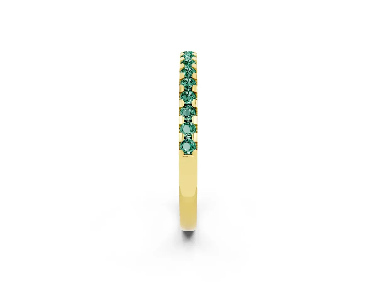 Round Green Sapphire Pavé Set Eternity Band with Micro Prong Setting Yellow gold